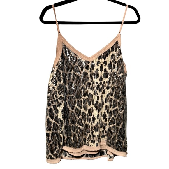 ENTRO Fully Sequined Animal Leopard Print Raw Edge Sleeveless Tank Blouse - Picture 7 of 11